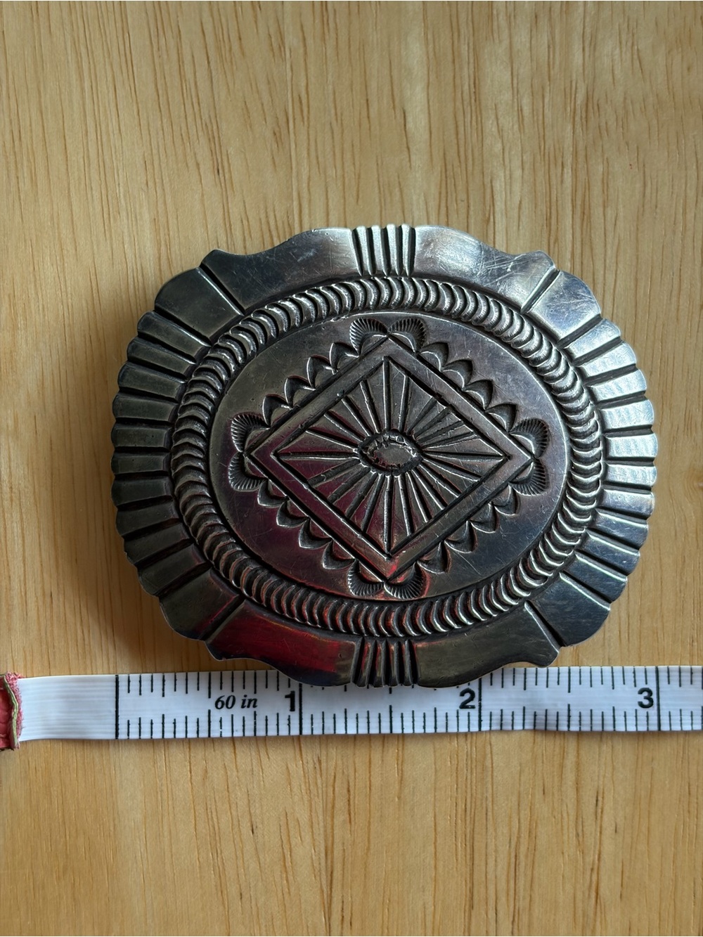 Vintage Handmade Sterling Silver Southwestern Belt Buckle LM 55g 3" Wide - Picture 5 of 5